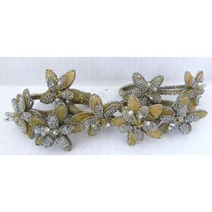 Beaded Wire Wrapped Flower Napkin‎ Rings Set of 8 Gold Silver Metallic Dimension